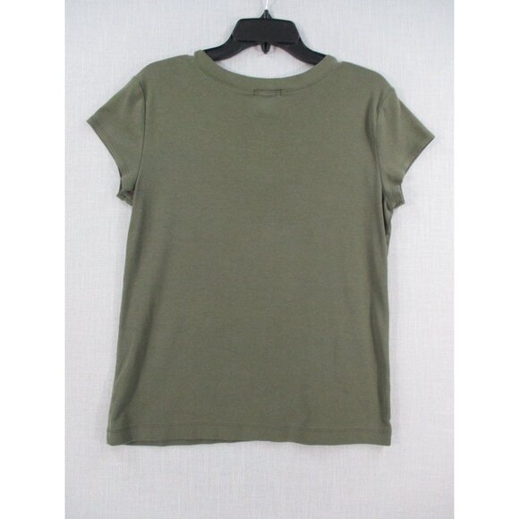 Chicos Olive Green V-Neck Cotton Blend Short Sleeve Top Size 1 - Picture 6 of 8